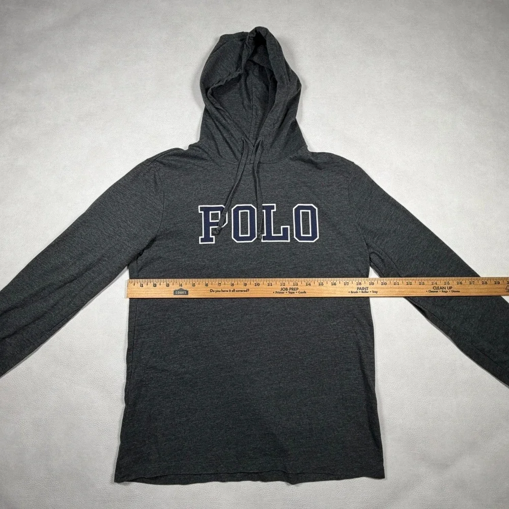 Polo Ralph Lauren Mens Small Gray Graphic Logo Long Sleeve T-Shirt Hoodie‎